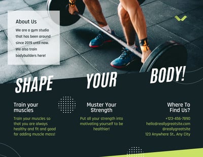 Black and Light Green Modern Shape Your Body Trifold Brochure