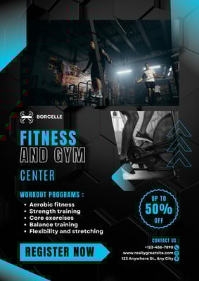 Blue and White Modern Fitness And Gym Flyer