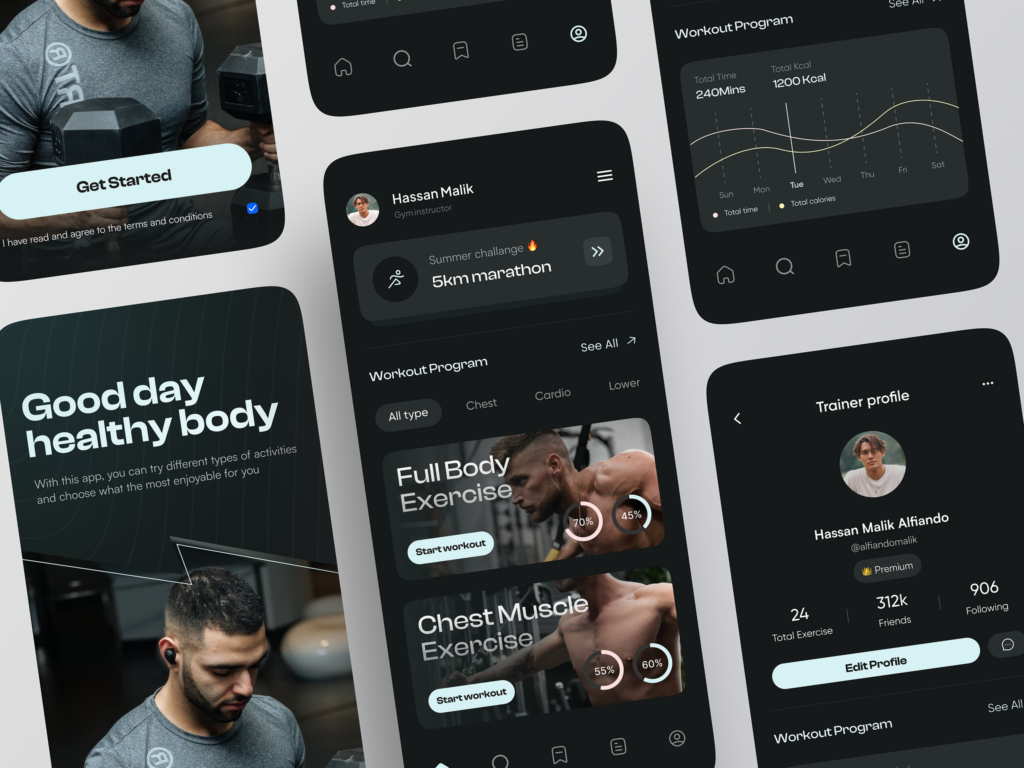 Gym and Workout Mobile Fitness App Design Template