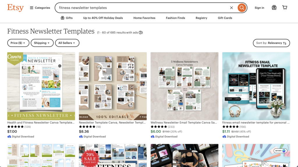 Etsy Fitness Newsletter Templates
