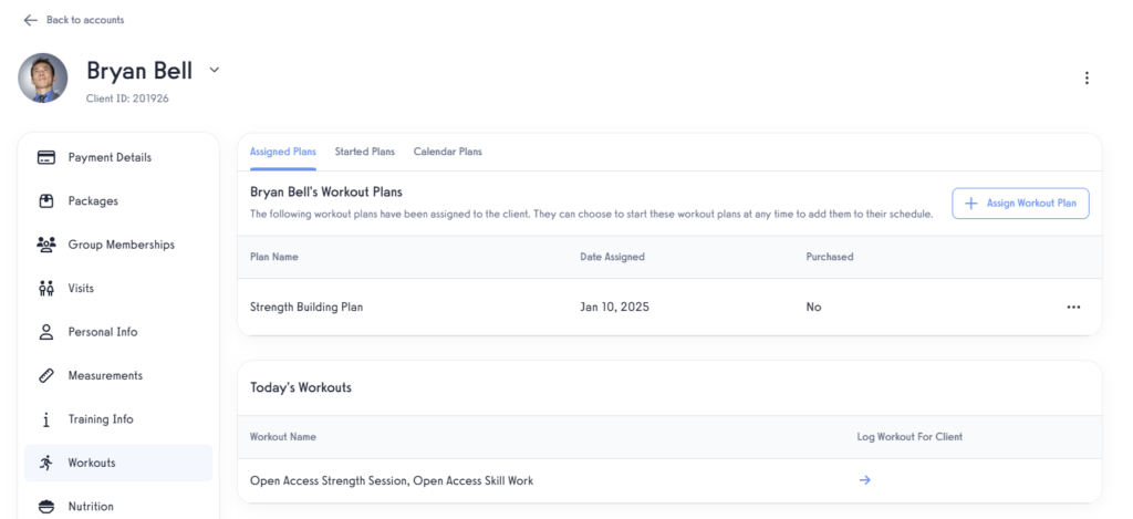 Manage Client Assigned Workout Plans