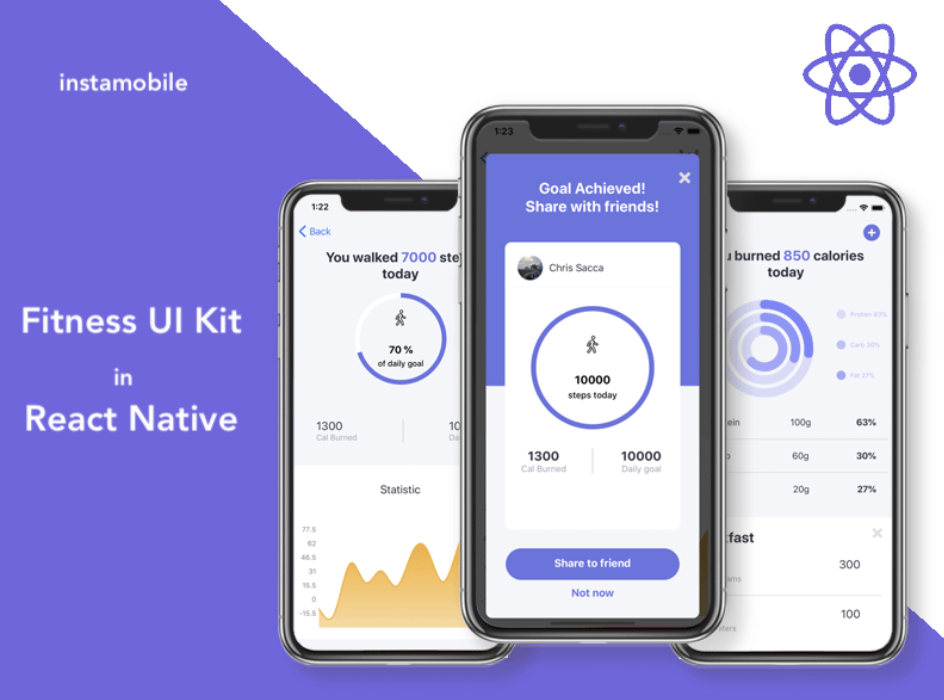 Instamobile React Native Fitness App UI Kit Design Template