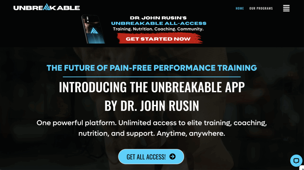 Unbreakable App Website Homepage 1 - Dr John Rusin