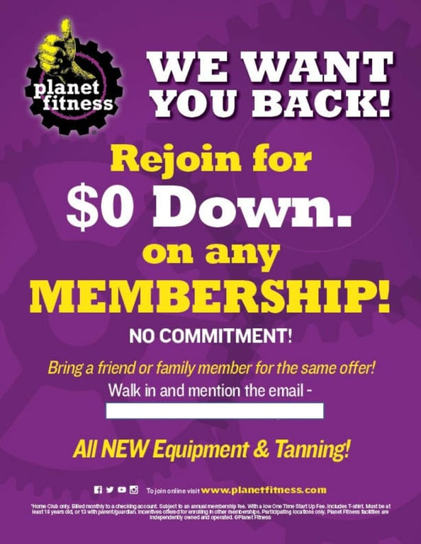 Planet Fitness Gym Win-Back Campaign Social Media Post Example