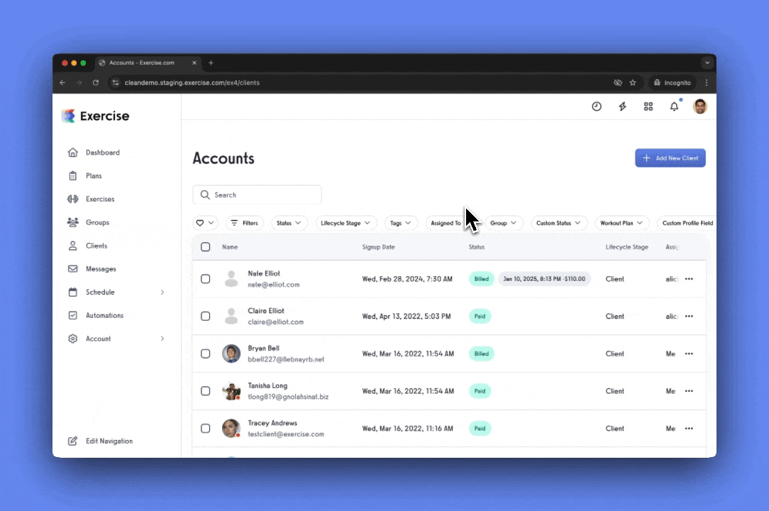 Client Management - Manage Client Payment Pop Up