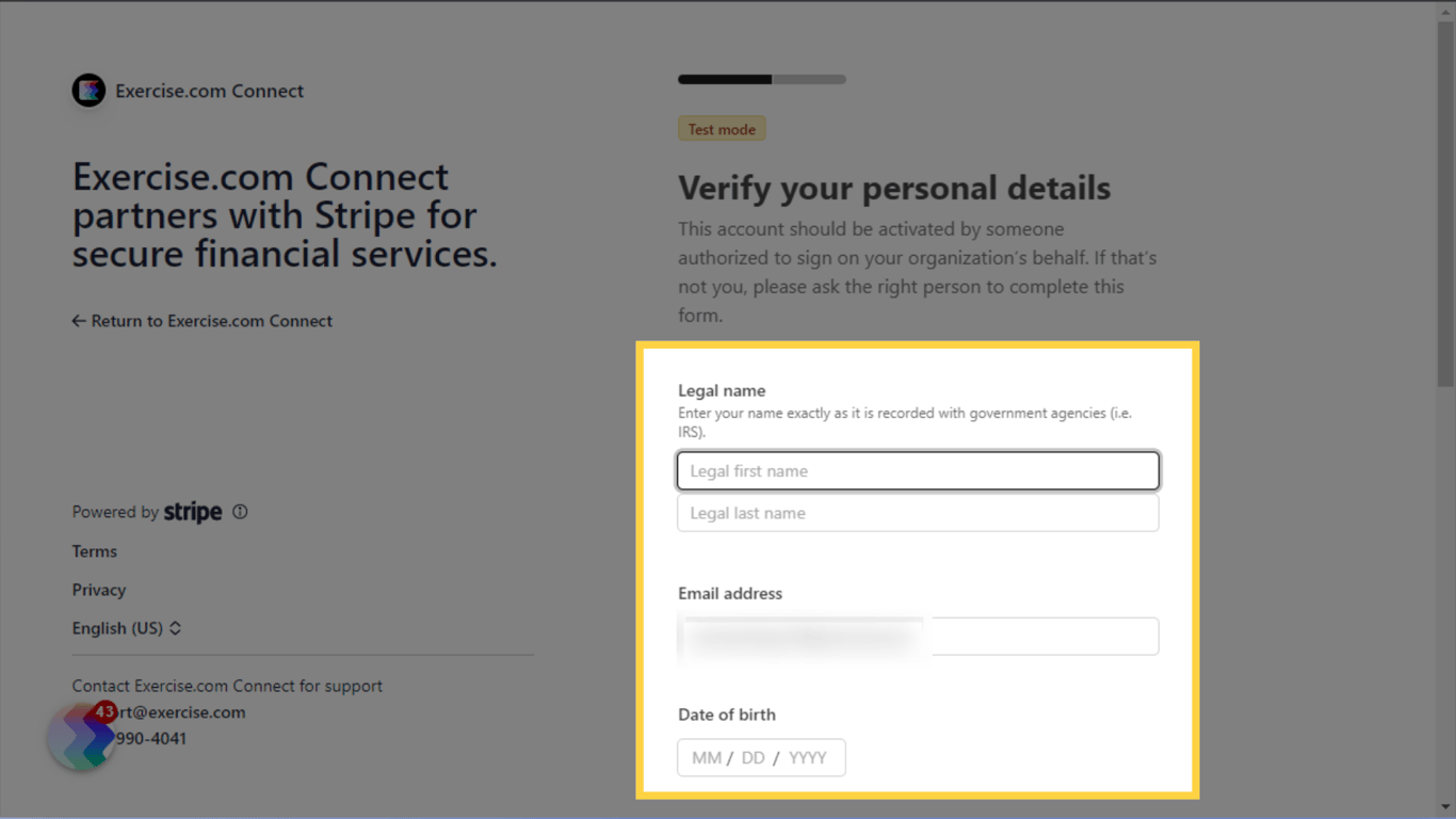 Add your personal information as a contact for your organization.
