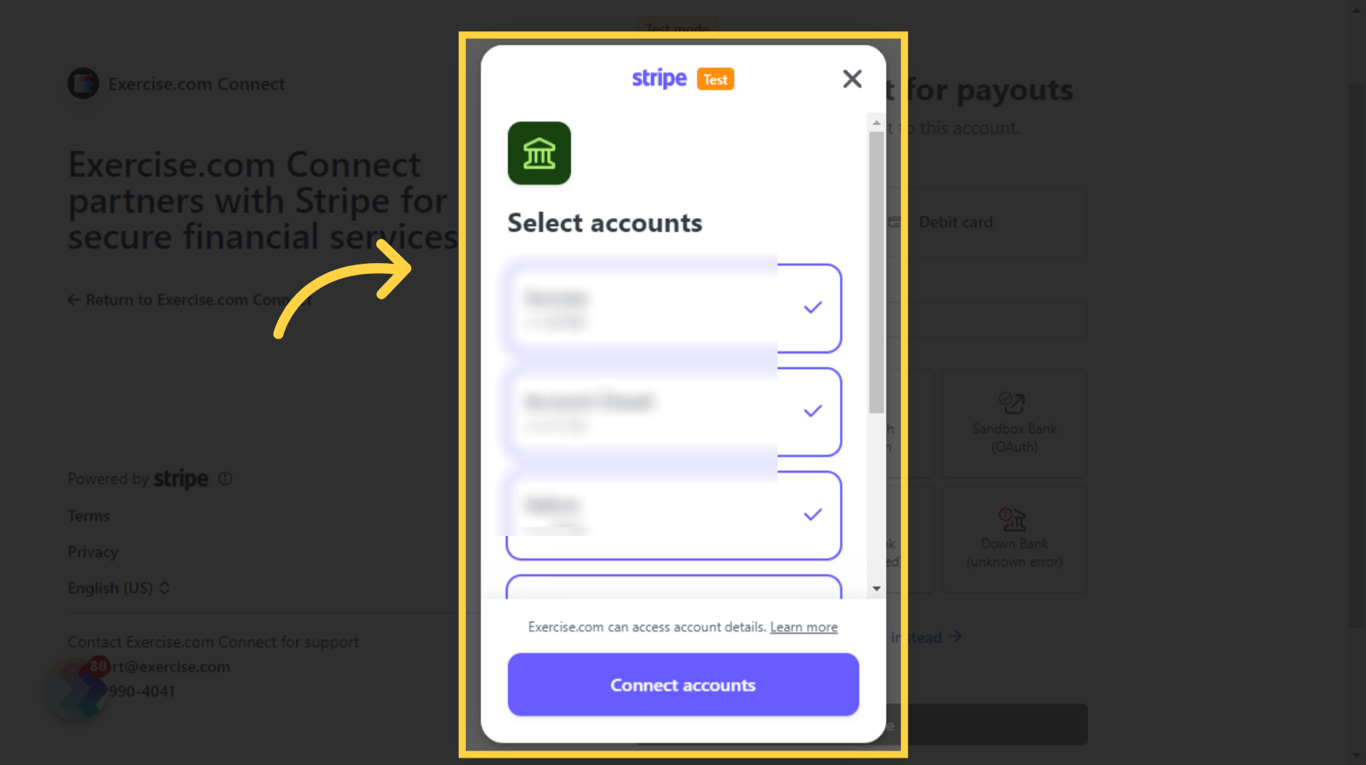 Select the account where you want to receive payouts.