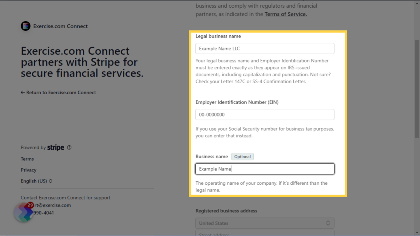 IMPORTANT: Make sure your legal business name or operating business name match the name on your bank account that you set up for payouts.