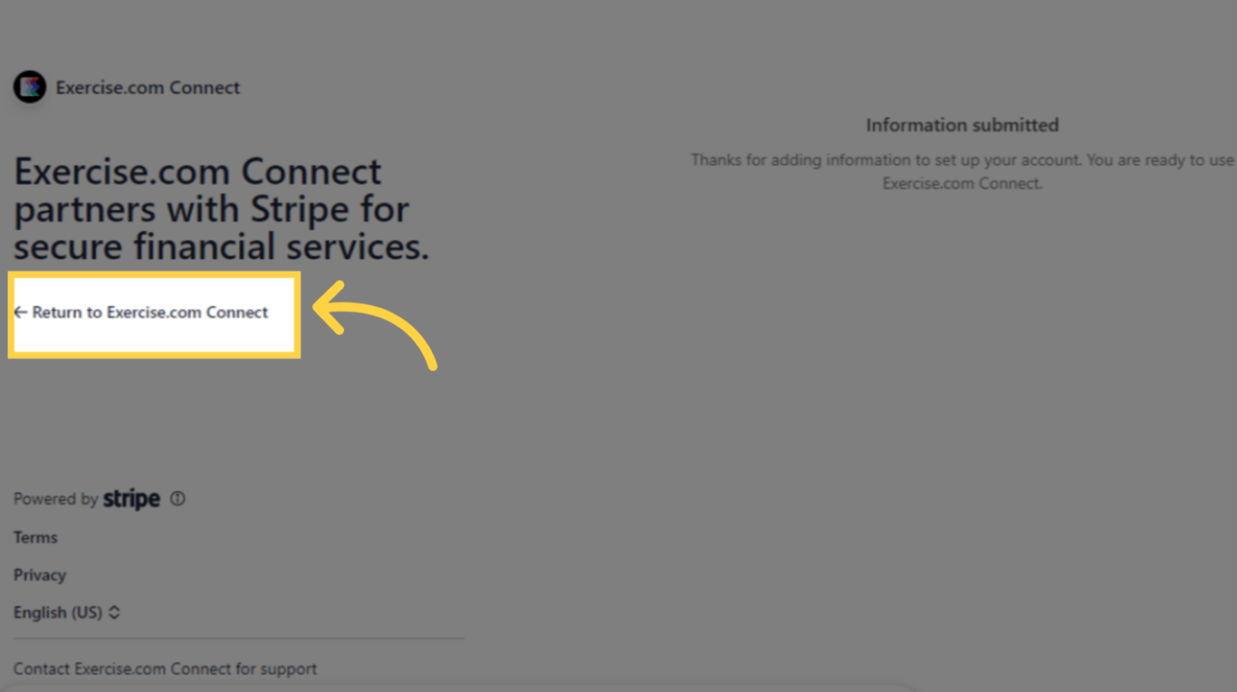 Click Return to Exercise.com Connect.