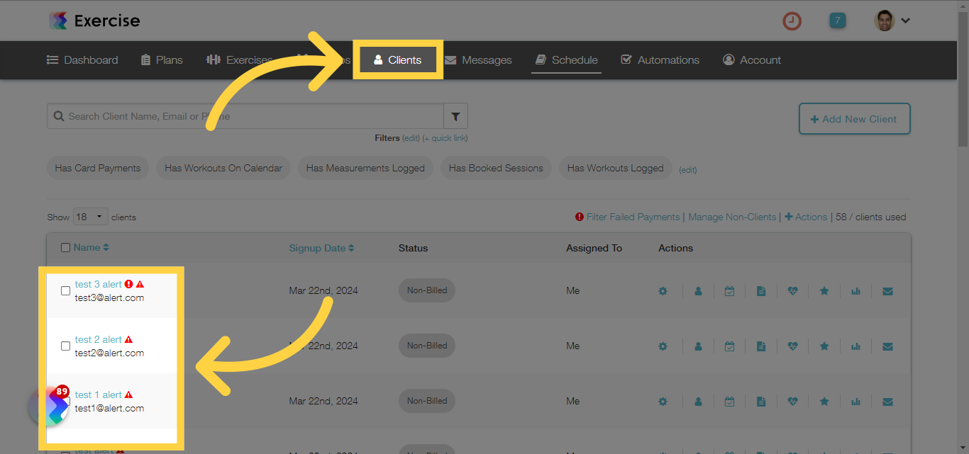 Verify Alerts are Displayed Red on Clients List