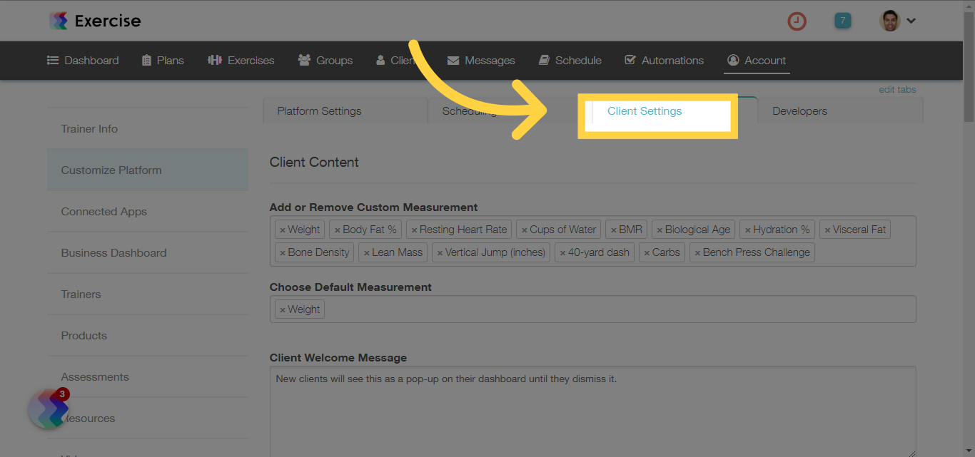 Click 'Client Settings'