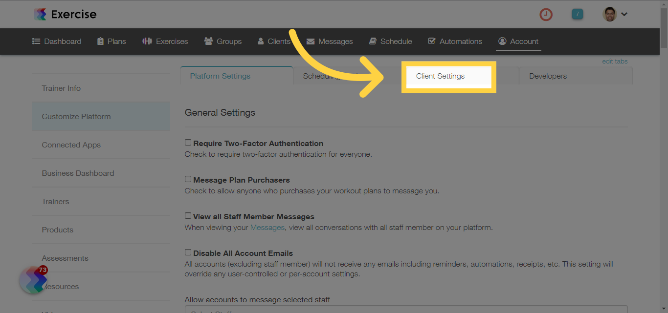 Click 'Client Settings'
