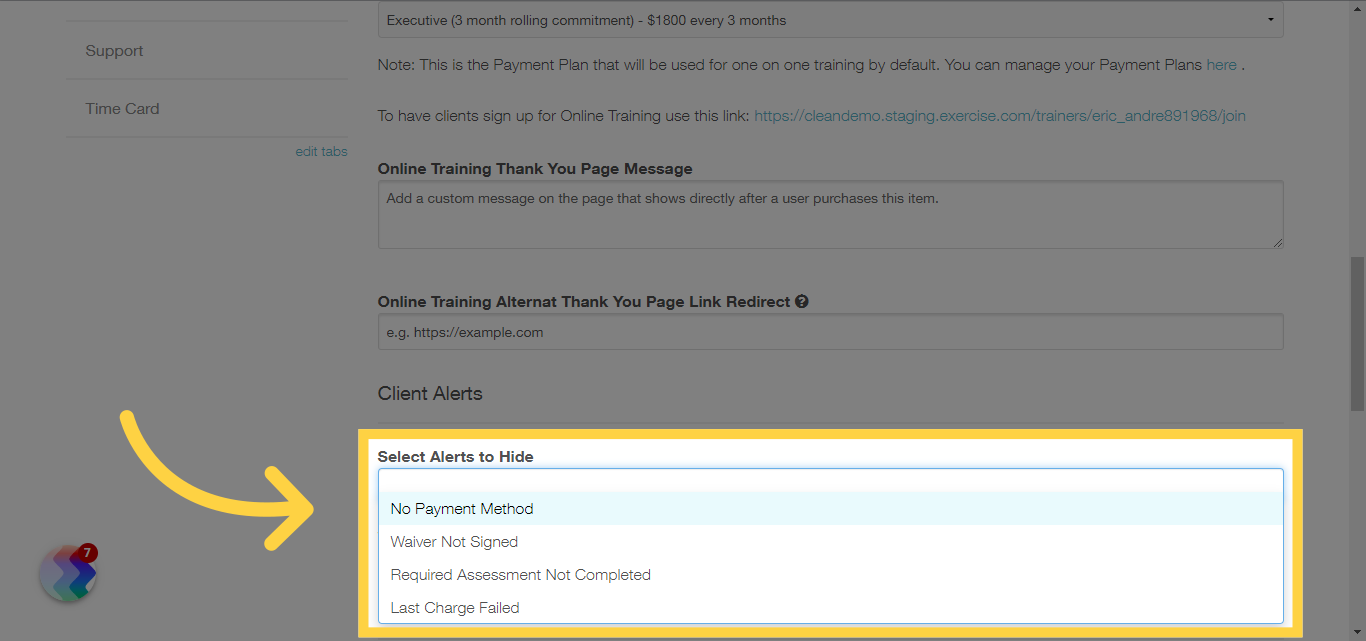 Select Alerts to Hide