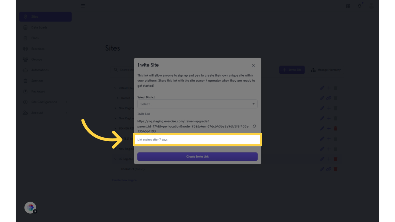 Displays how many days before the link expires.