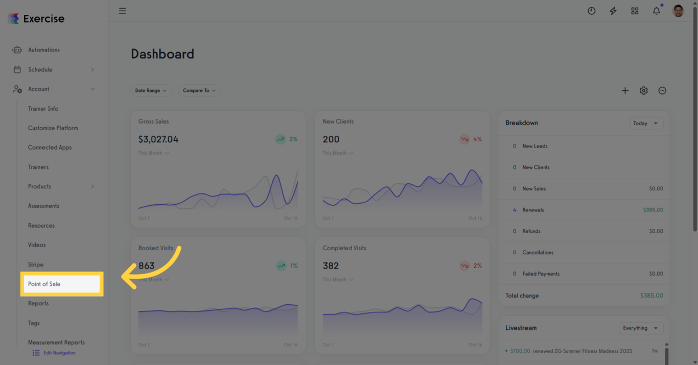 Screenshot showing the Point of Sale tab on the Account page.
