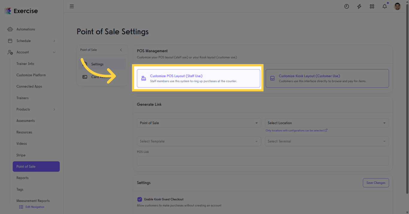 Screenshot showing the Customize POS Layout option.