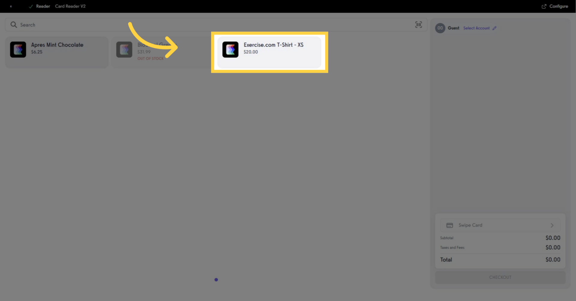 Screenshot showing product variant selection in POS.