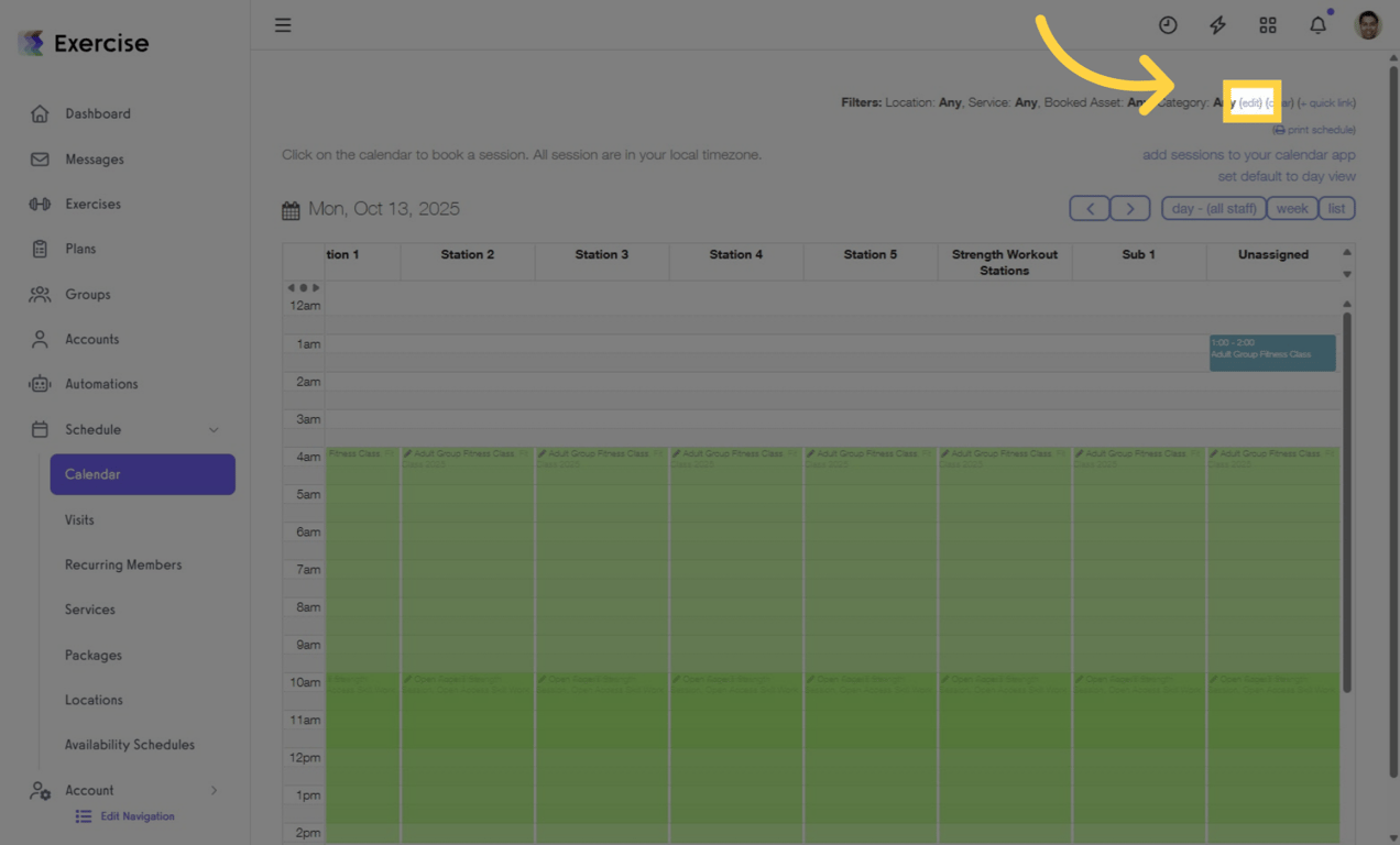 Use Filters to customize which columns show in Day View.