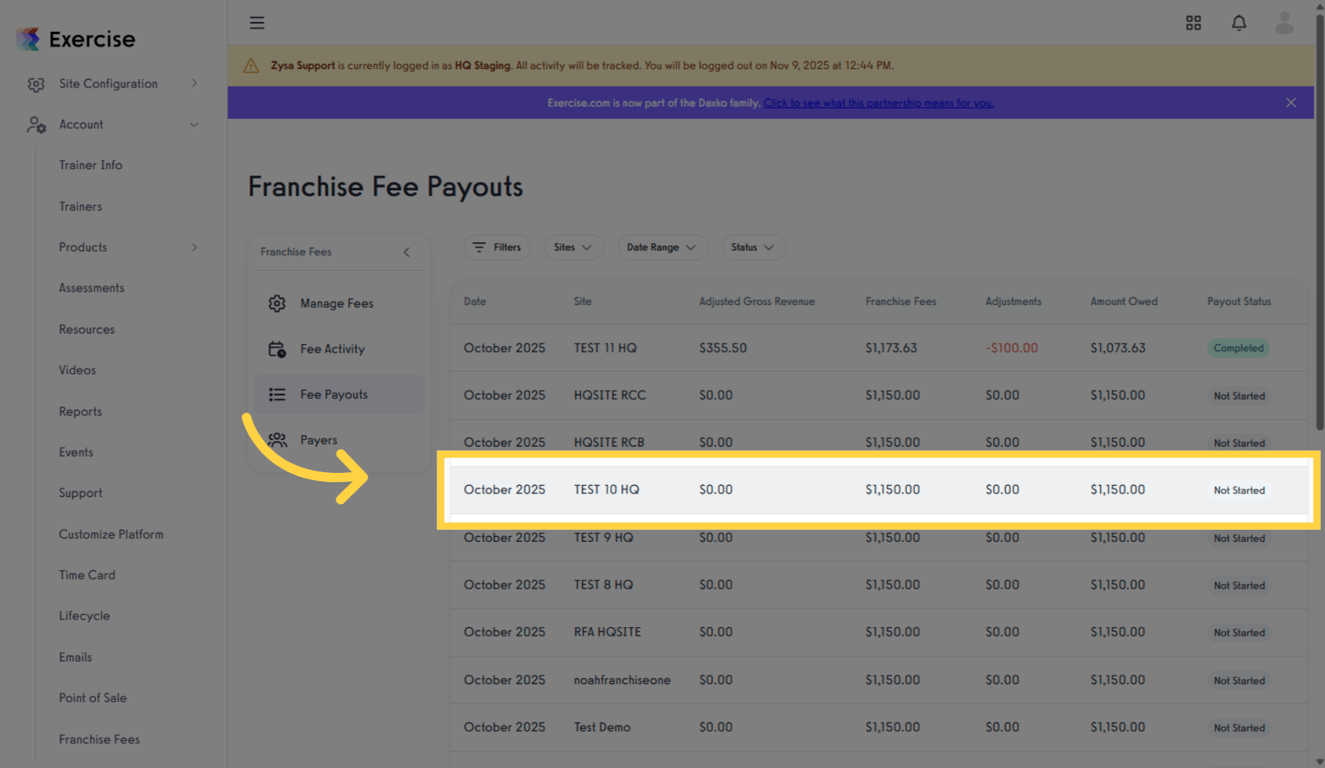 Select a Fee Payout