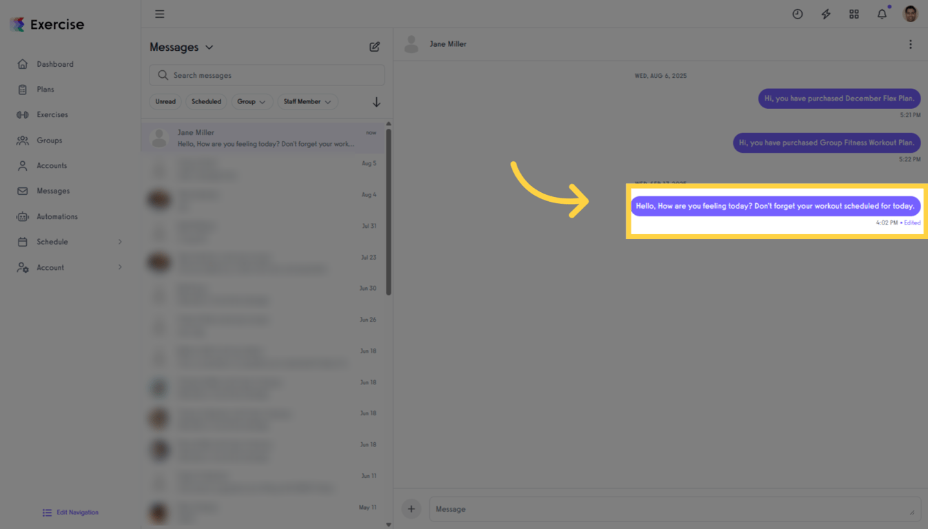 Trainer's Message View