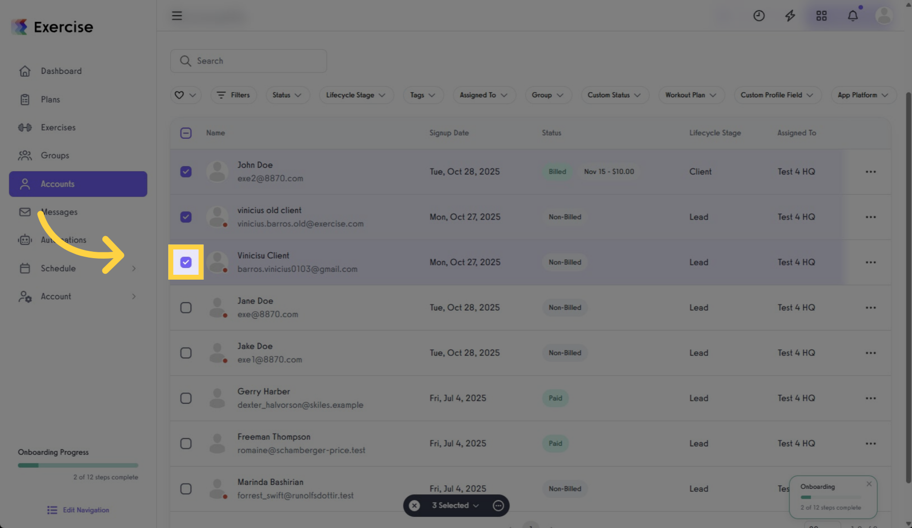 Selecting clients in Bulk Manage.