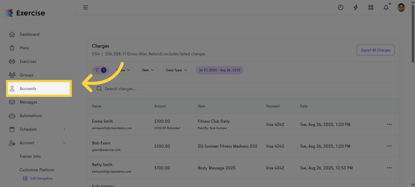 Click the Accounts tab on the left side menu.