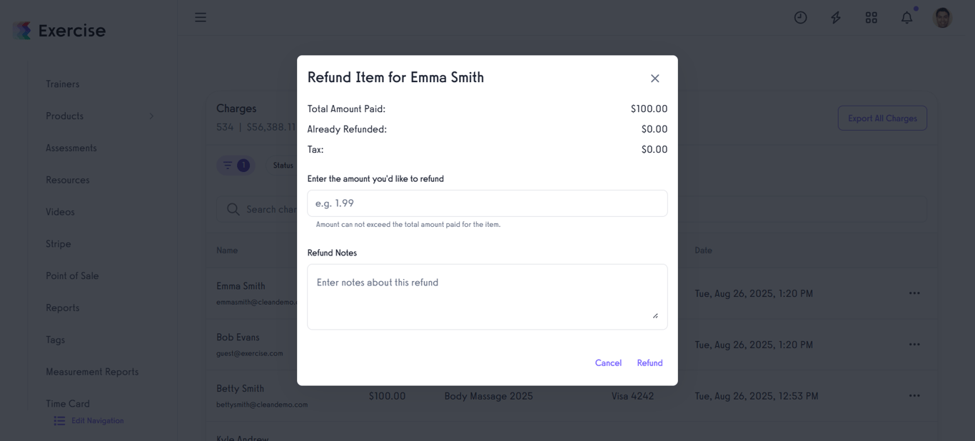 Specify the refund amount and any notes you’d like to include