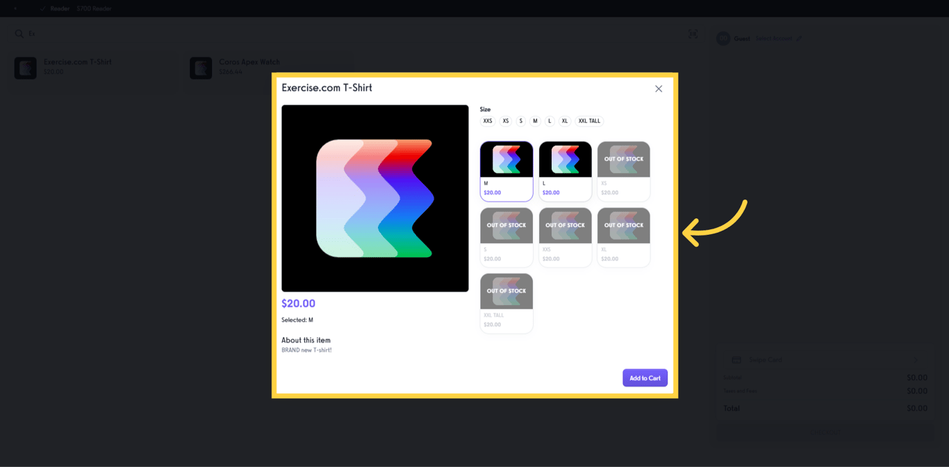 Open a product to view variants and select one.