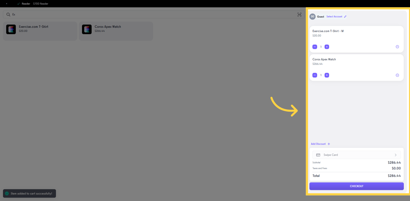 Click CHECKOUT after adding a product.