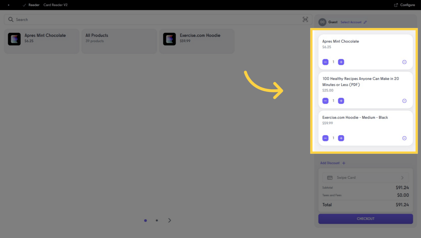 Review items added to the cart