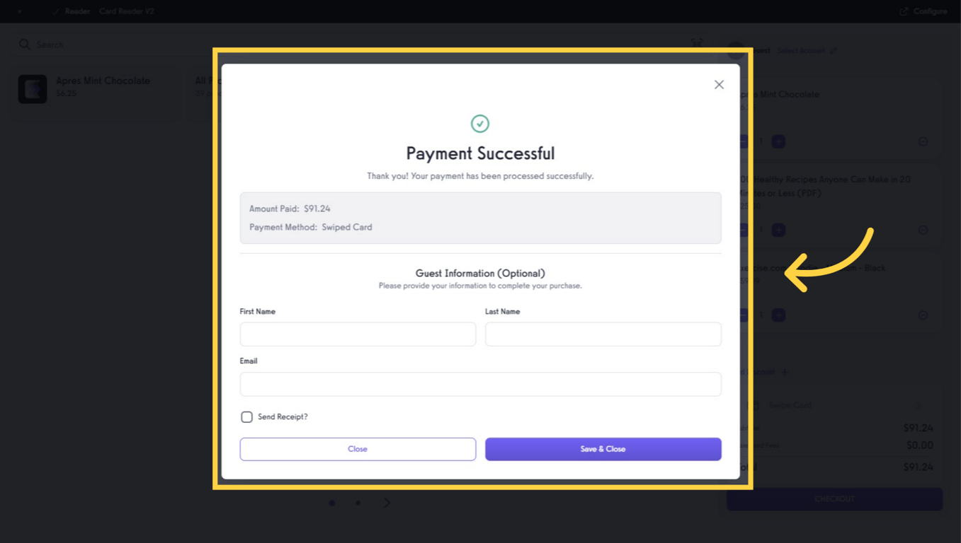 Guest payment successful and receipt options