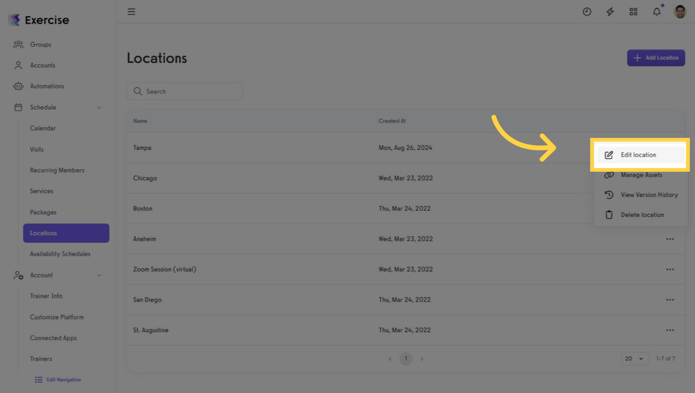 Select and edit a location