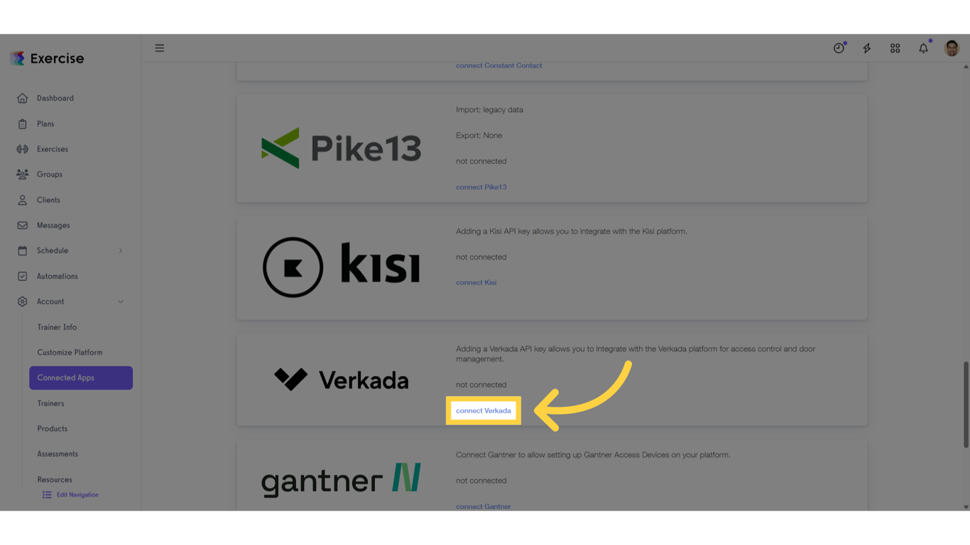 Scroll down to the Verkada section and click on the “connect Verkada” link.